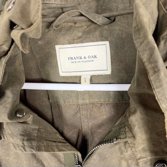 ✅ FRANK & OAK Hooded Long Outdoor Anorak Rain Jacket Zip Coat Dark Forest Green - Picture 6 of 7